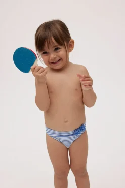 Bañador culetín bebé rayas azules con textura detalle flores