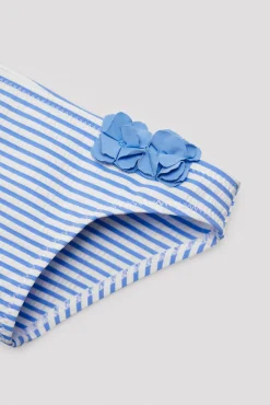 Bañador culetín bebé rayas azules con textura detalle flores