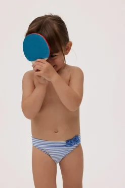 Bañador culetín bebé rayas azules con textura detalle flores