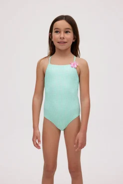 Bañador niña vichy detalle flor