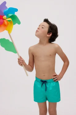 Bañador niño corto liso verde