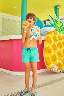 Bañador niño corto liso verde