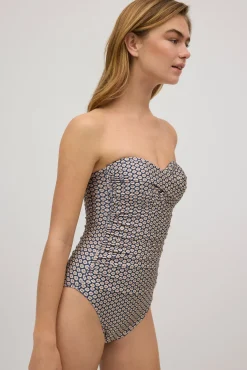 Bañador reductor bandeau estampado con brillo