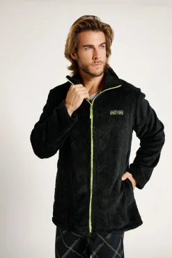 Bata corta hombre cremallera textura rombos | MUYDEMI