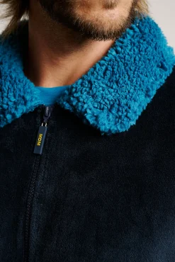 Bata corta hombre detalles borreguito azul | MUYDEMI