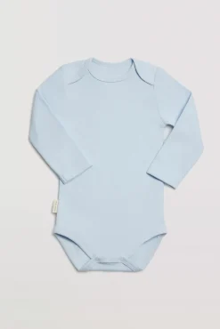 Body bebé básico manga larga solapas celeste