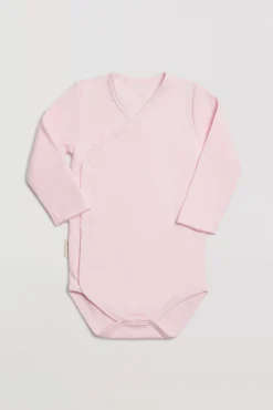 Body bebé básico manga larga cruzado rosa