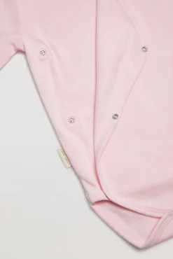 Body bebé básico manga larga cruzado rosa