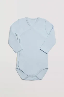 Body bebé básico manga larga cruzado celeste