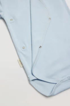 Body bebé básico manga larga cruzado celeste