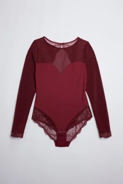 Body lencero manga larga espalda abierta granate