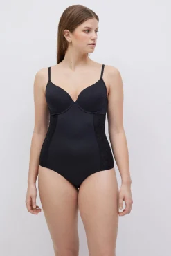 Body reductor encaje media compresión copa C negro