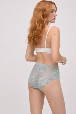 Braga alta algodón con encaje verde