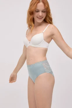 Braga alta algodón con encaje verde