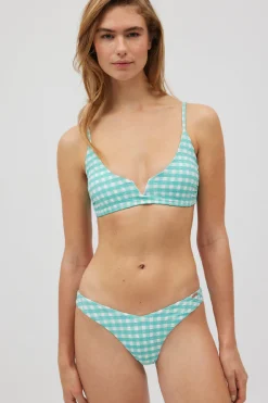 Braga bikini brasileña vichy con textura azul celeste