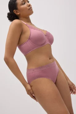 Braga midi canalé con encaje rosa