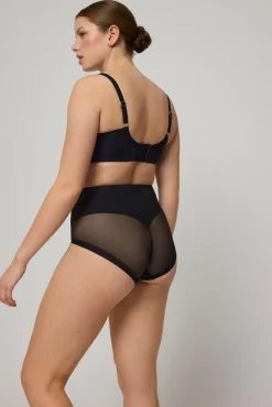 Braguita alta reductora tejido de tul compresión media negro