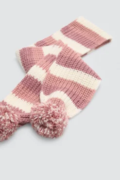 Bufanda de punto con pompones rayas