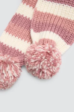 Bufanda de punto con pompones rayas