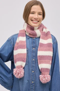 Bufanda de punto con pompones rayas