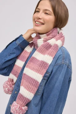 Bufanda de punto con pompones rayas