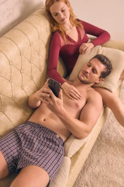 Bóxer de tela abertura algodón estampado cuadros