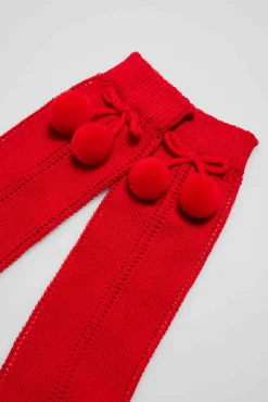 Calcetines calados largos infantiles rojo
