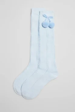 Calcetines calados largos infantiles celeste