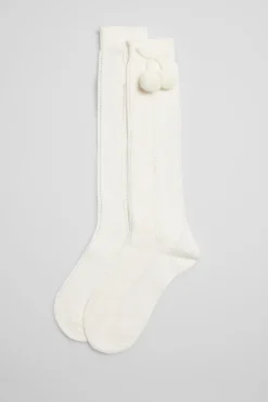 Calcetines calados largos infantiles marfil