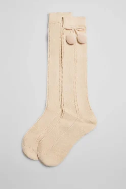 Calcetines calados largos infantiles beige