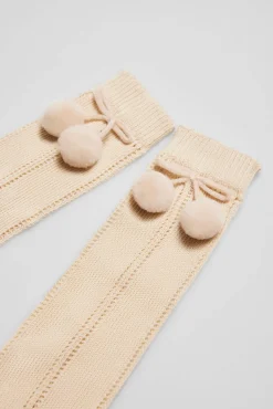 Calcetines calados largos infantiles beige