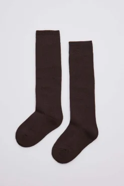 Calcetines infantiles largos algodón marrón