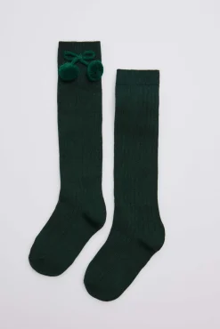 Calcetines largos pompones verde botella
