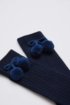 Calcetines largos pompones marino