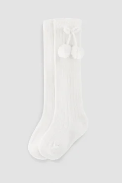 Calcetines largos pompones blanco