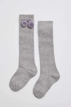 Calcetines largos pompones gris