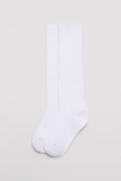 Calcetín infantil largo canalé blanco