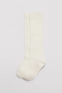 Calcetín infantil largo canalé marfil
