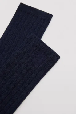 Calcetín infantil largo canalé marino