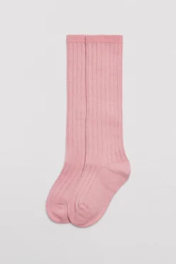 Calcetín infantil largo canalé rosa