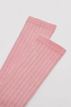 Calcetín infantil largo canalé rosa