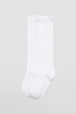 Calcetín infantil largo detalle lazo blanco