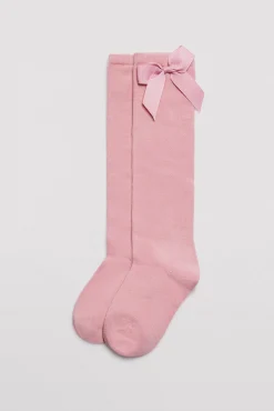 Calcetín infantil largo detalle lazo rosa
