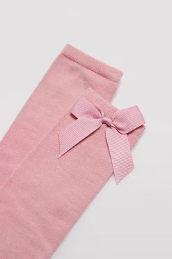 Calcetín infantil largo detalle lazo rosa