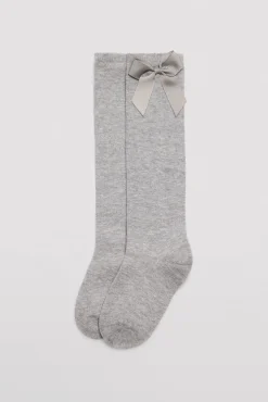 Calcetín infantil largo detalle lazo gris
