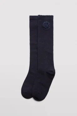 Calcetín niña largo detalle pompón marino