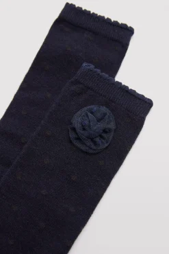 Calcetín niña largo detalle pompón marino