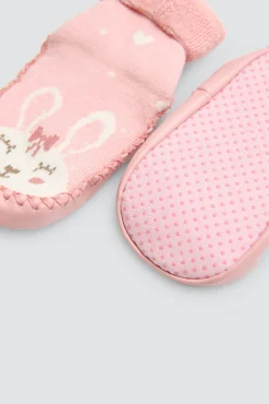 Calcetín zapatilla bebé térmico con suela antideslizante rosa