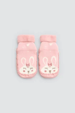 Calcetín zapatilla bebé térmico con suela antideslizante rosa
