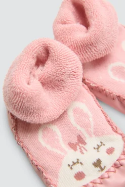 Calcetín zapatilla bebé térmico con suela antideslizante rosa